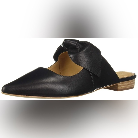 bill blass Shoes - Bill Blass - Sabrina Black Leather Pointed Toe Bow Slip On Lightweight Flats 10